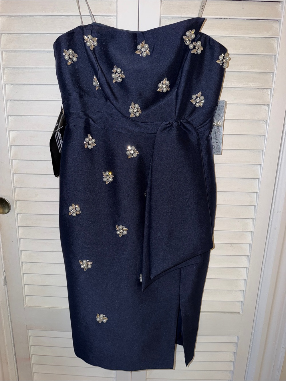 Kay Unger Navy Strapless Embellished Cocktail Dress